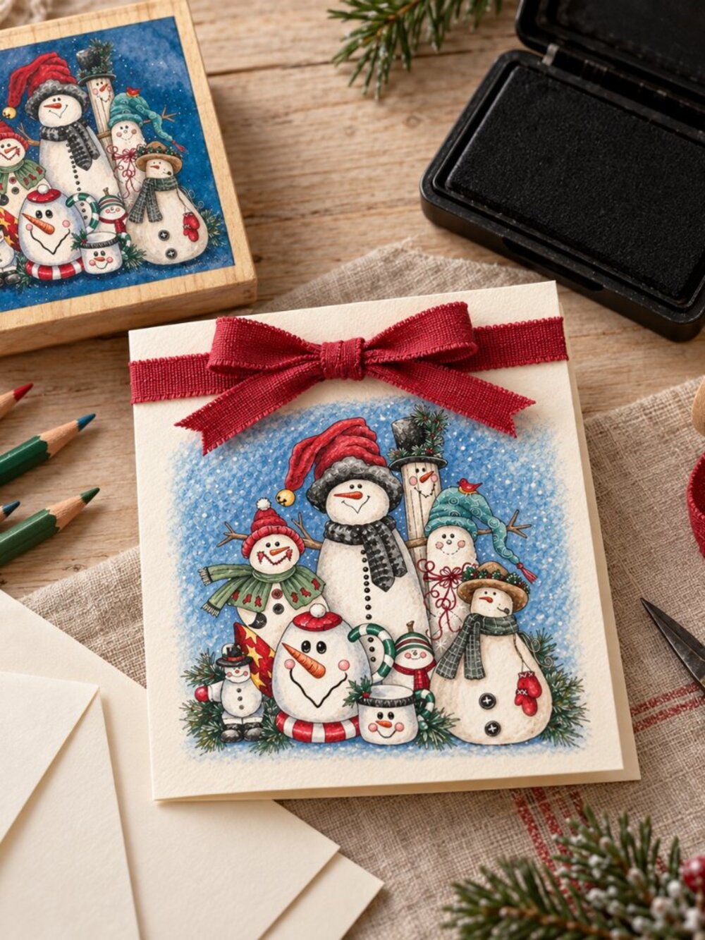 Jamie Carter Stamps Happen, Festive Snowman Holiday Stamp 4.5x5”